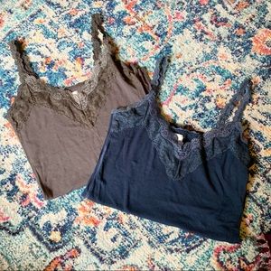 2 ABERCROMBIE Lace Trim Cotton Camisoles Size L